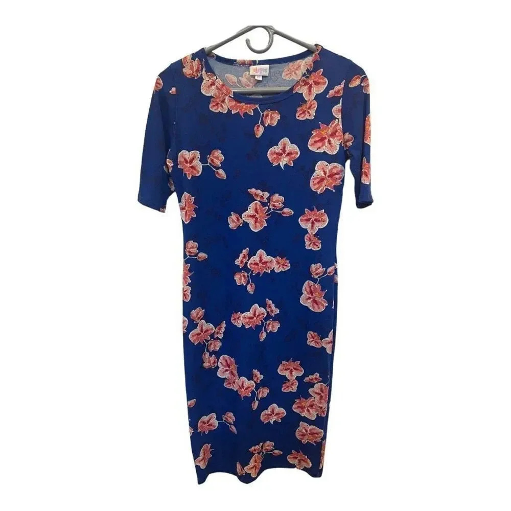 Lularoe‎ XS Julia Blue and Pink Floral Dress